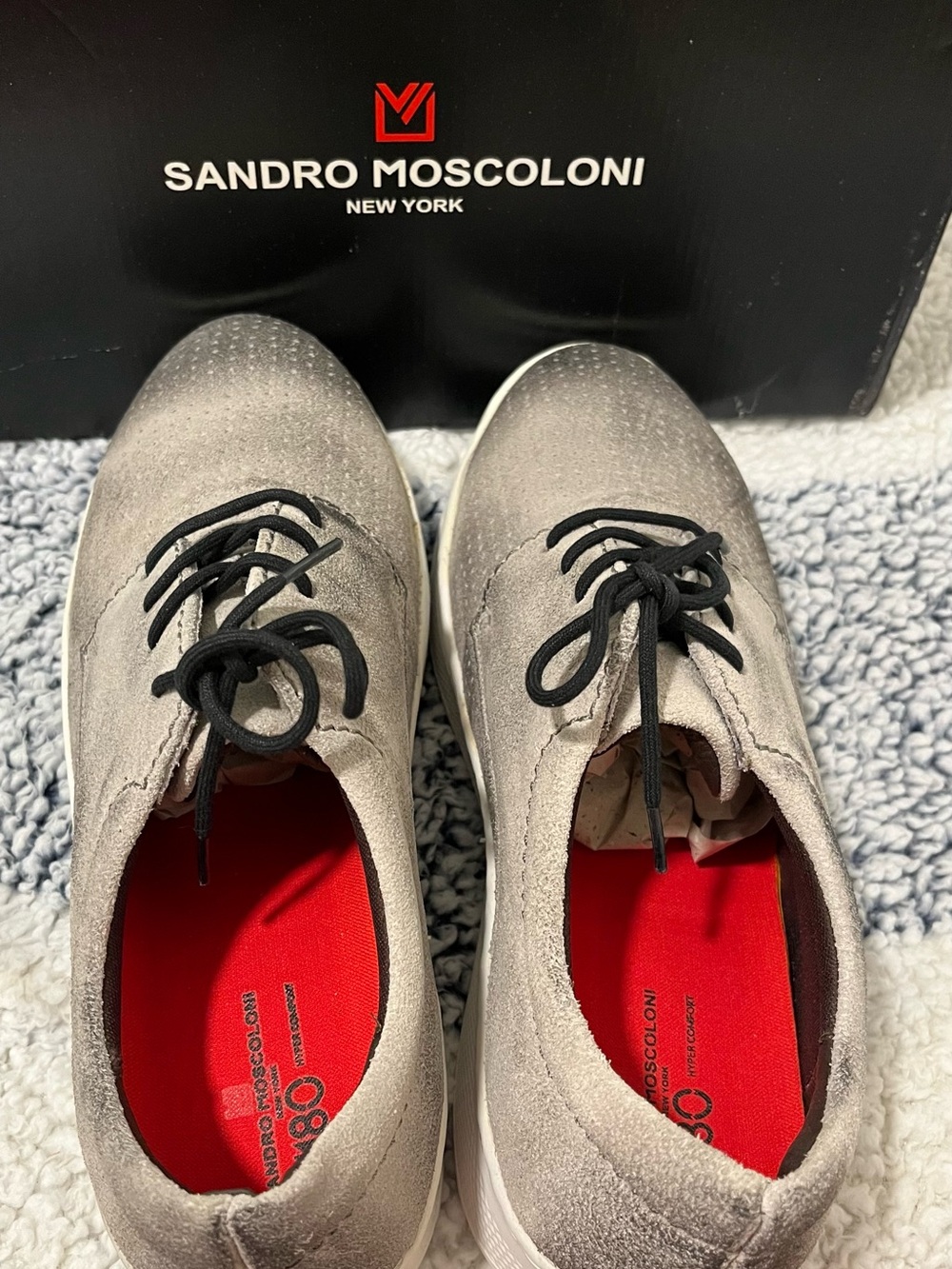 Sandro Moscoloni Men’s Gray Suede Sneakers with Black Laces and Red Insole